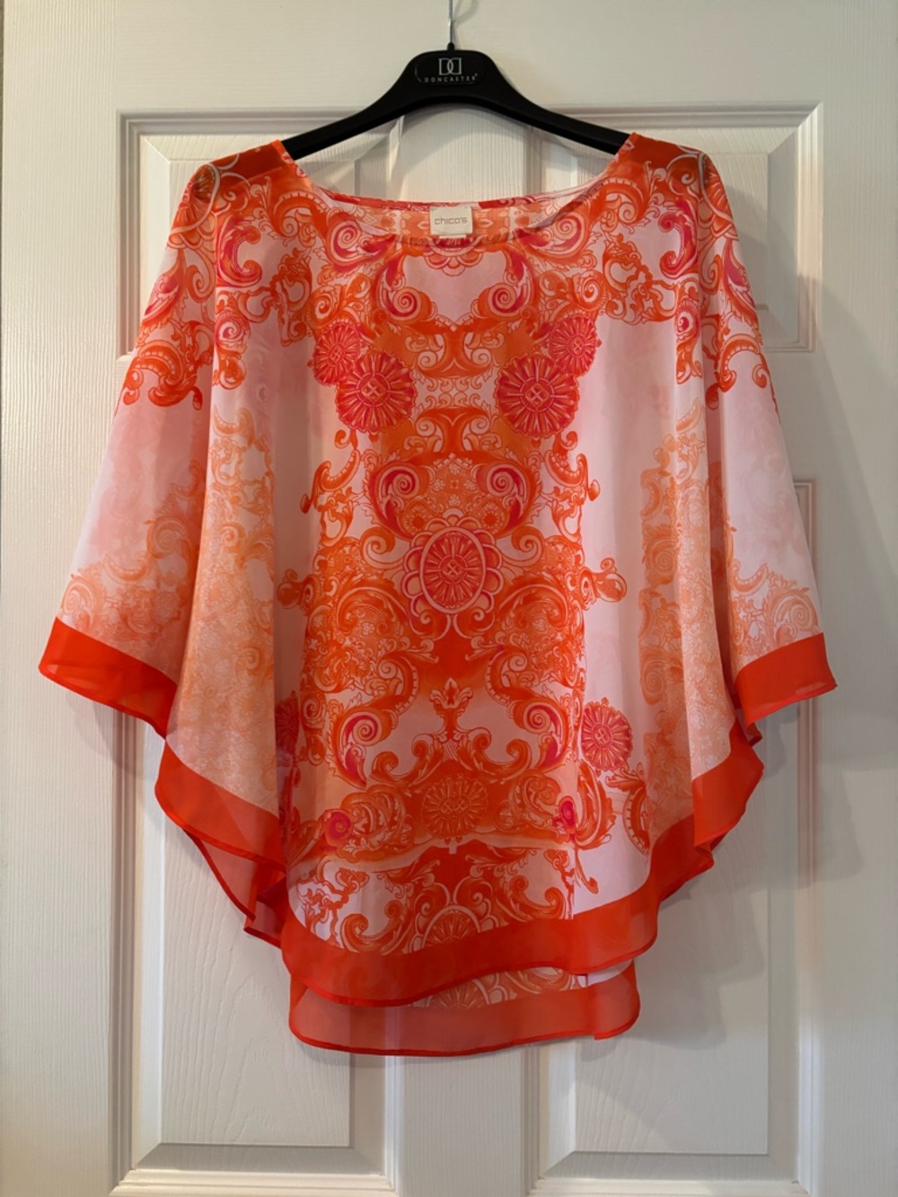 Chico's Orange Floral Paisley Sheer Top O/S